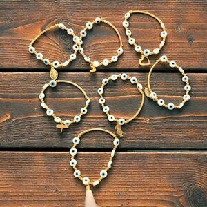 Gold and White Beaded Bracelet Set